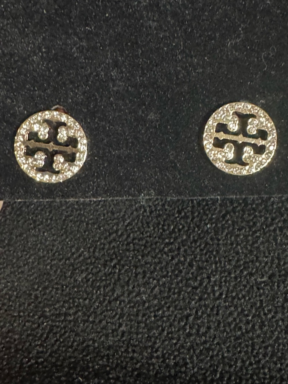 Round Gold Logo Crystal Stud Earrings